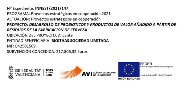 Subvención de la Agencia Valenciana de la Innovación (AVI) para el desarrollo de probióticos a partir de residuos de fabricación de la cerveza. Proyecto BIOVALORA.